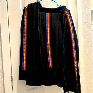 Black and rainbow striped zip up hoodie and sweatpants size 3X